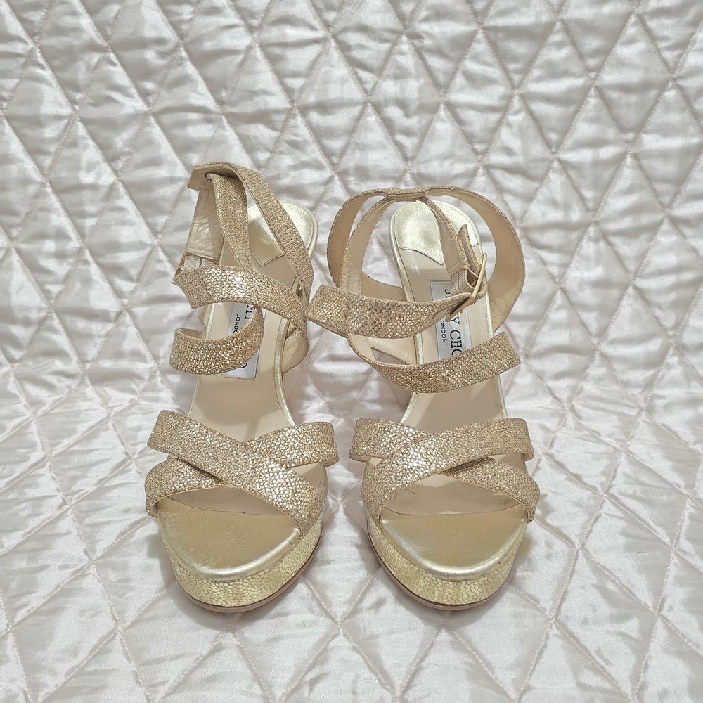 Jimmy Choo Glittering Gold Strappy Heels